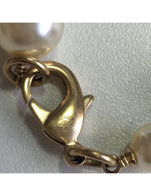 Necklace CHANEL gold chain, black and Pearly beads, Camellia in email