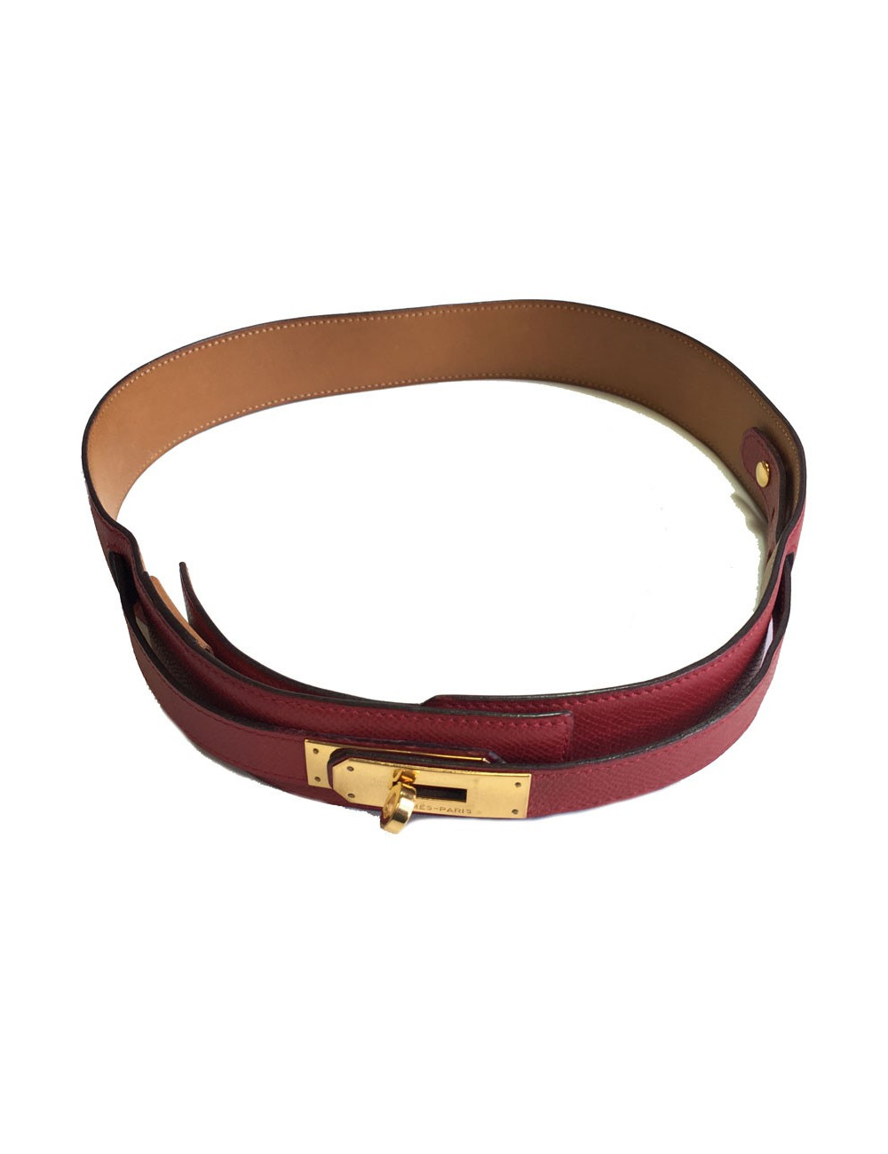 Ceinture kelly HERMES en cuir Courchevel framboise