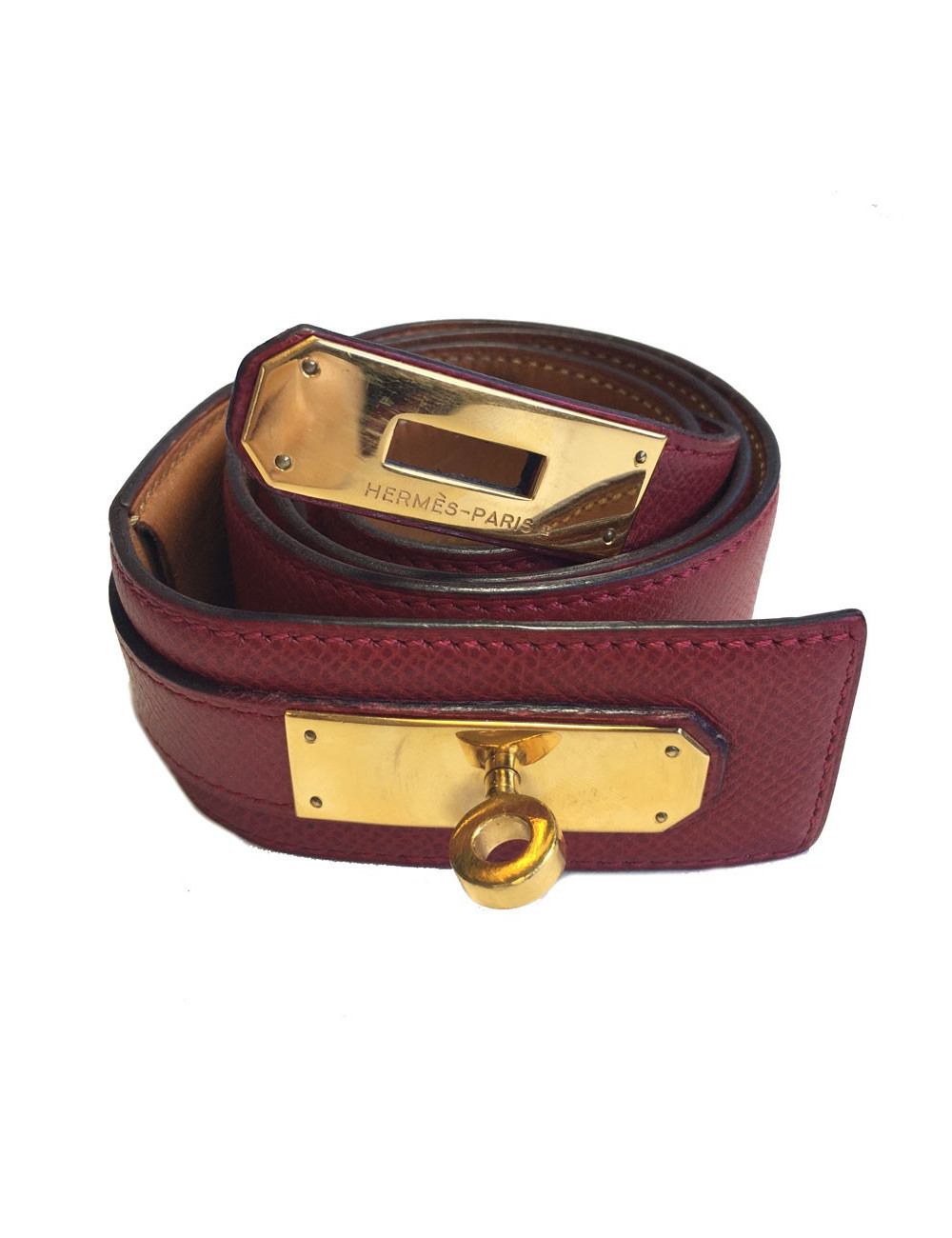 Ceinture kelly HERMES en cuir Courchevel framboise