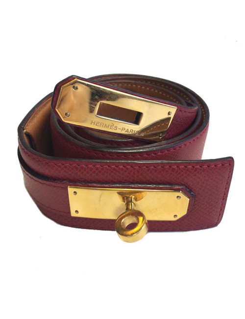 Ceinture kelly HERMES en cuir Courchevel framboise