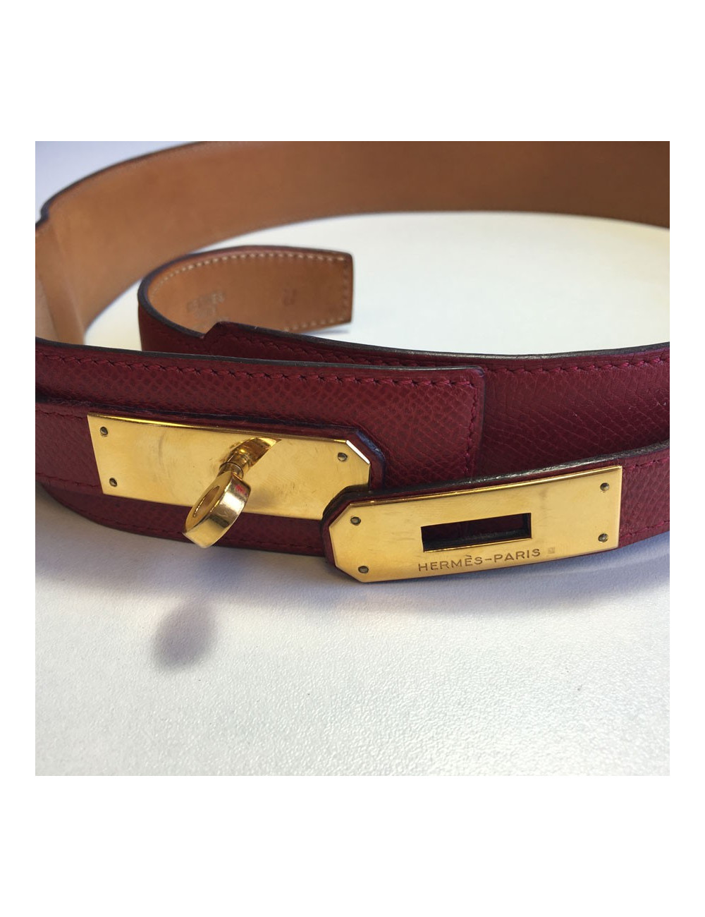 Belt HERMES kelly Courchevel raspberry leather