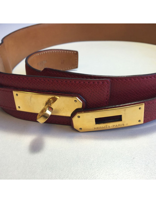 Belt HERMES kelly Courchevel raspberry leather