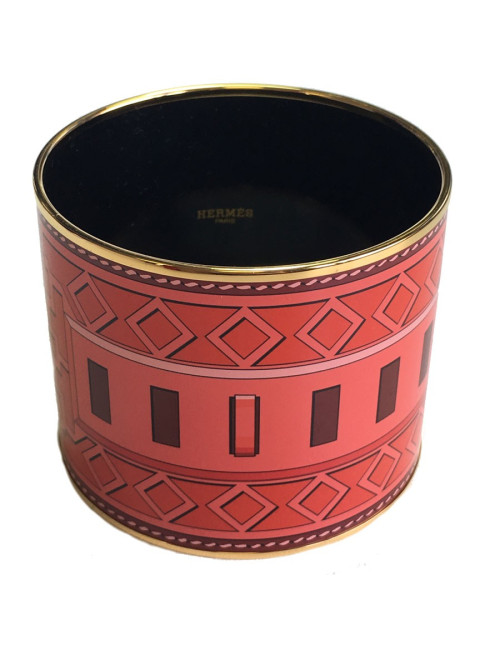 Bracelet HERMES large en émail rouge et rose