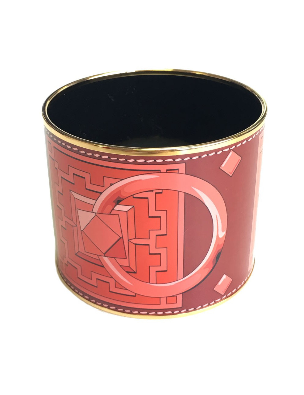 Bracelet HERMES large en émail rouge et rose