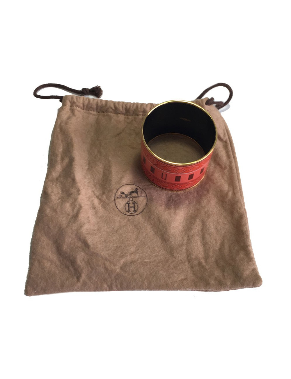 Bracelet HERMES large en émail rouge et rose