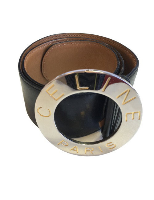 CÉLINE belt size 65 in black leather and Silver buckle