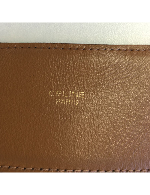 Ceinture CELINE en cuir noir et boucle argentée