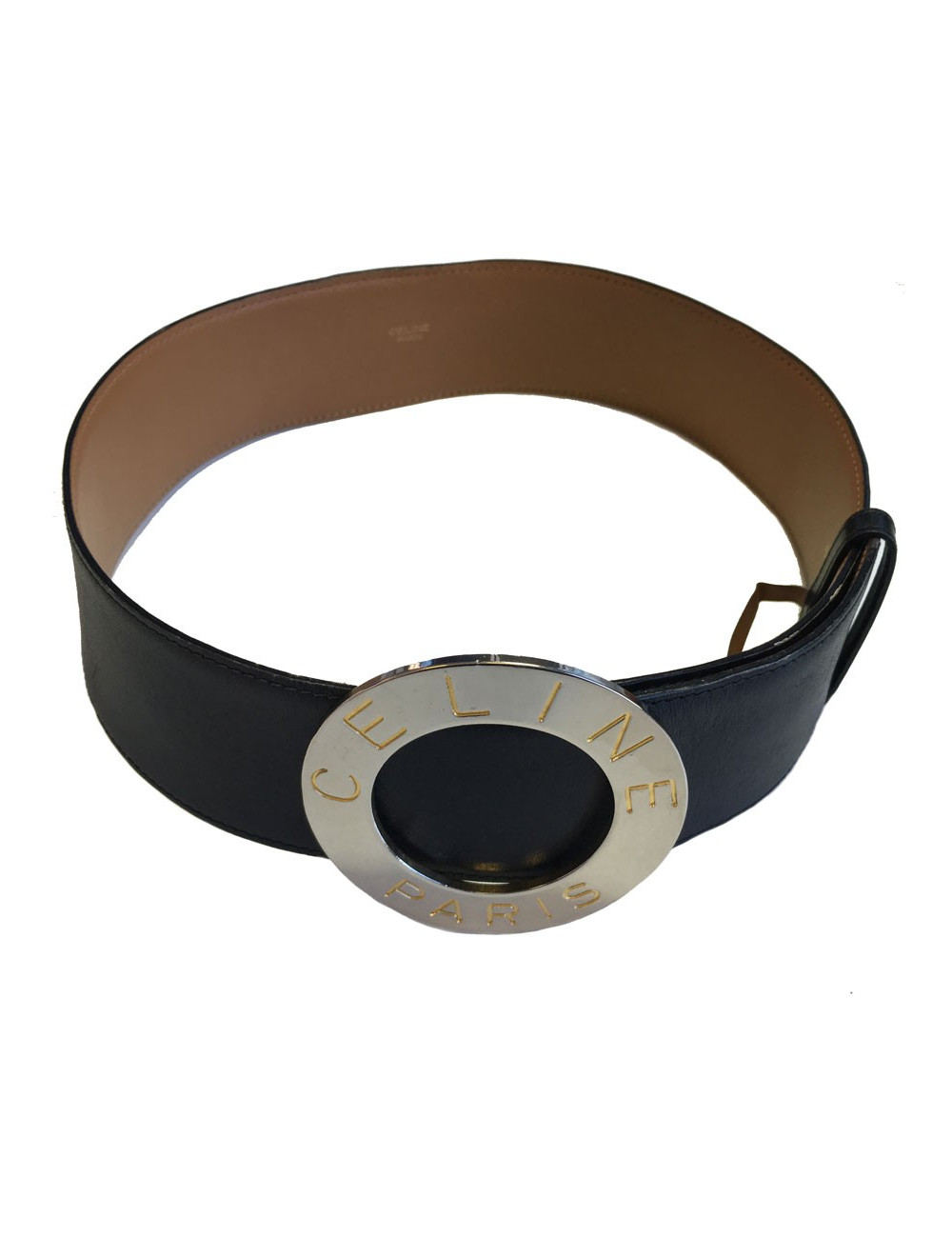 CÉLINE belt size 65 in black leather and Silver buckle