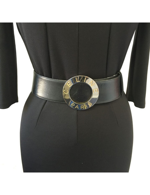 CÉLINE belt size 65 in black leather and Silver buckle