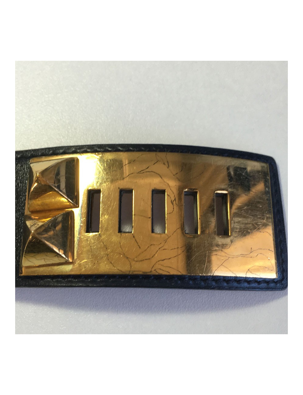 Navy blue leather belt HERMES Medor