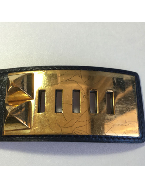 Ceinture HERMES Médor en cuir bleu marine