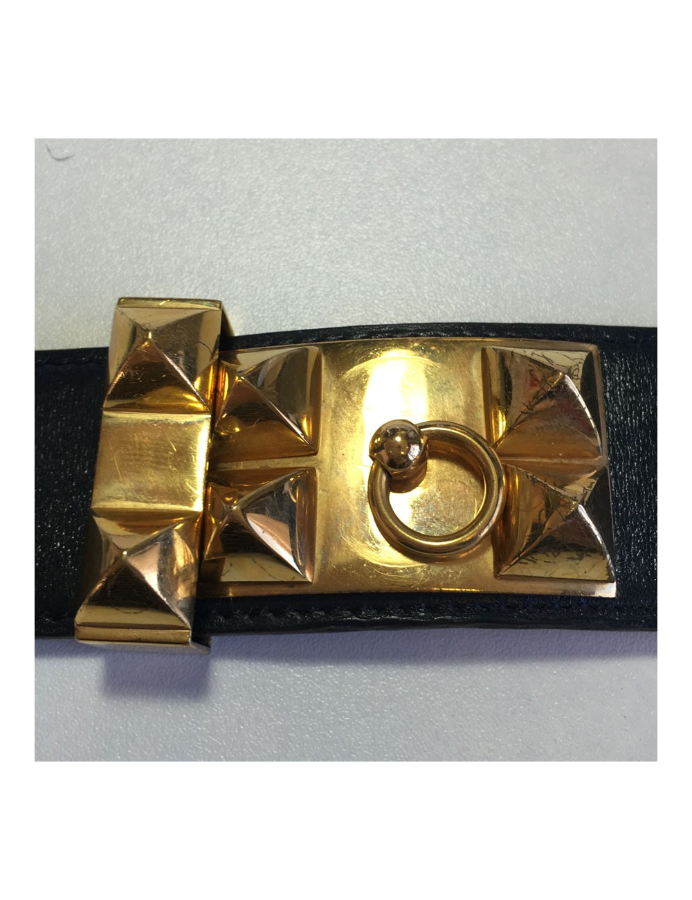 Navy blue leather belt HERMES Medor