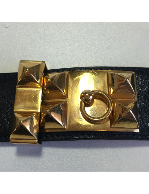 Navy blue leather belt HERMES Medor