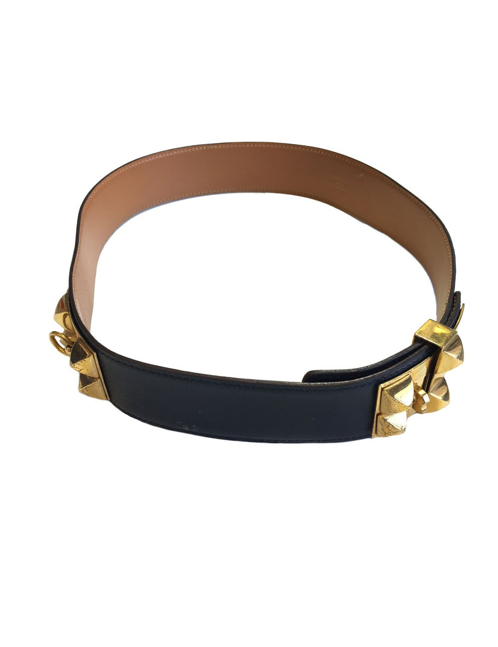 Navy blue leather belt HERMES Medor
