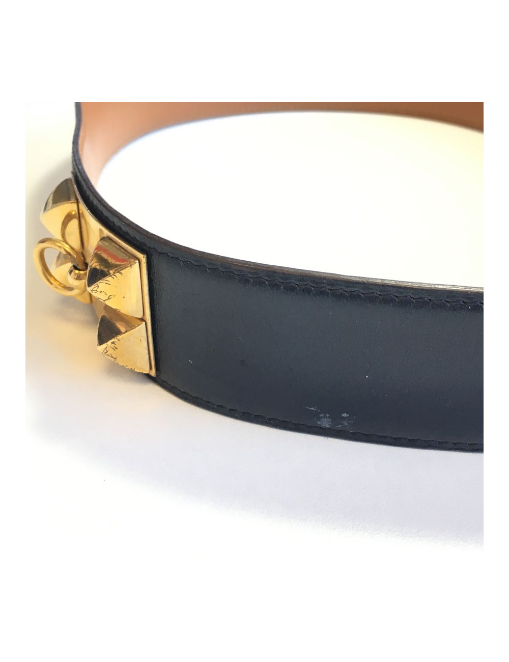 Navy blue leather belt HERMES Medor