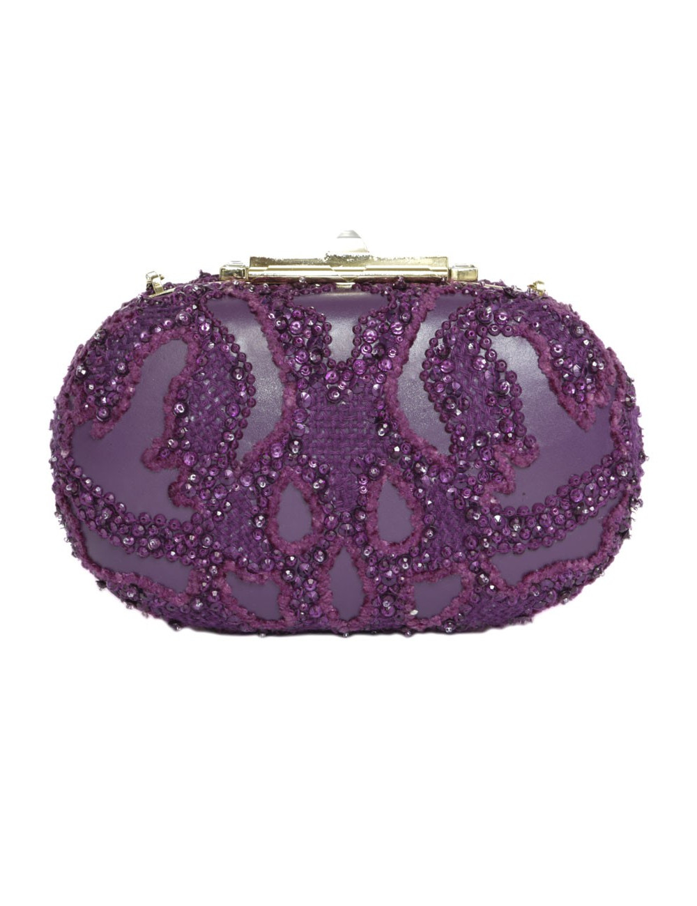 ELIE SAAB minaudière in purple leather and embroidered fabric