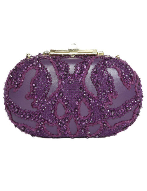 ELIE SAAB minaudière in purple leather and embroidered fabric