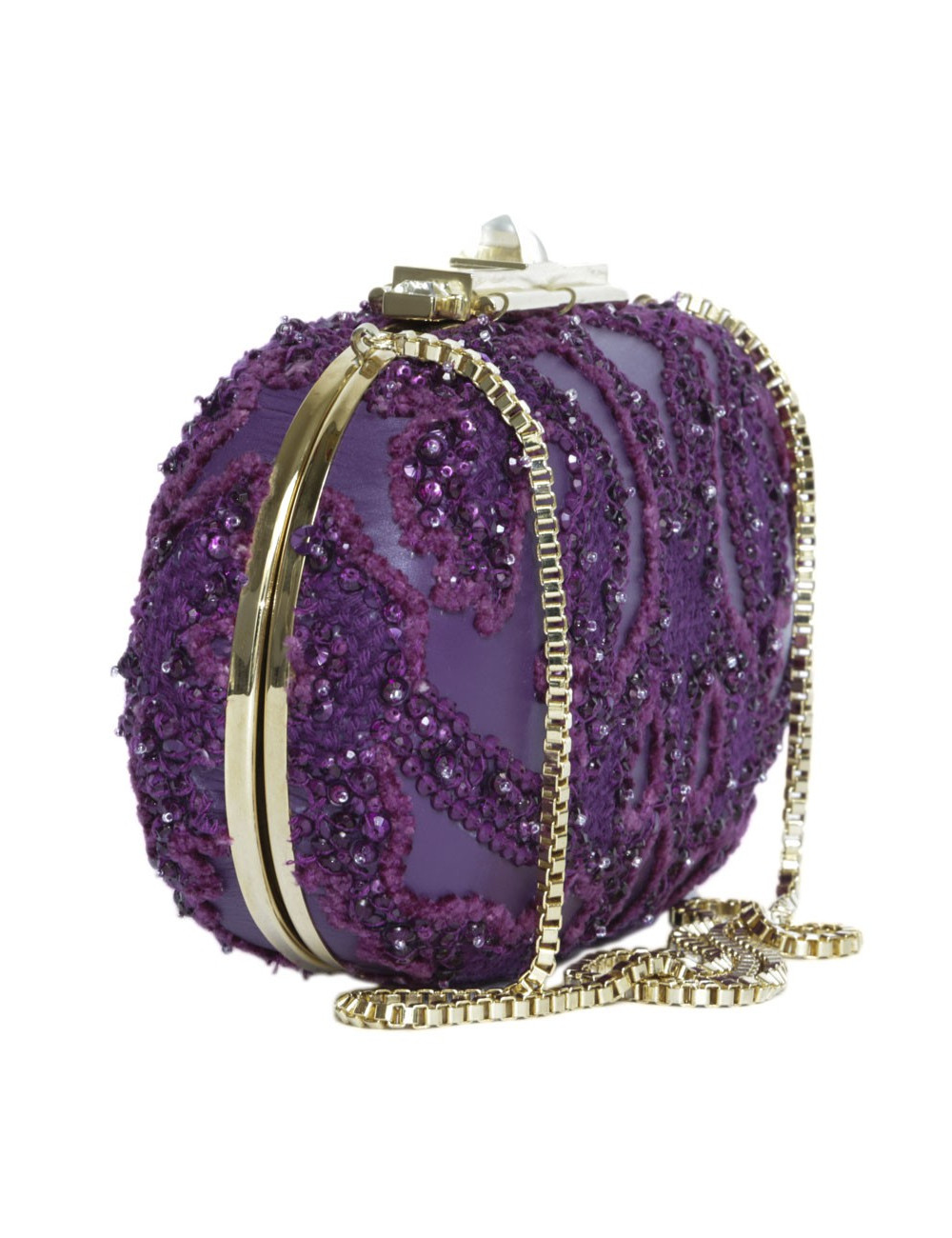 ELIE SAAB minaudière in purple leather and embroidered fabric