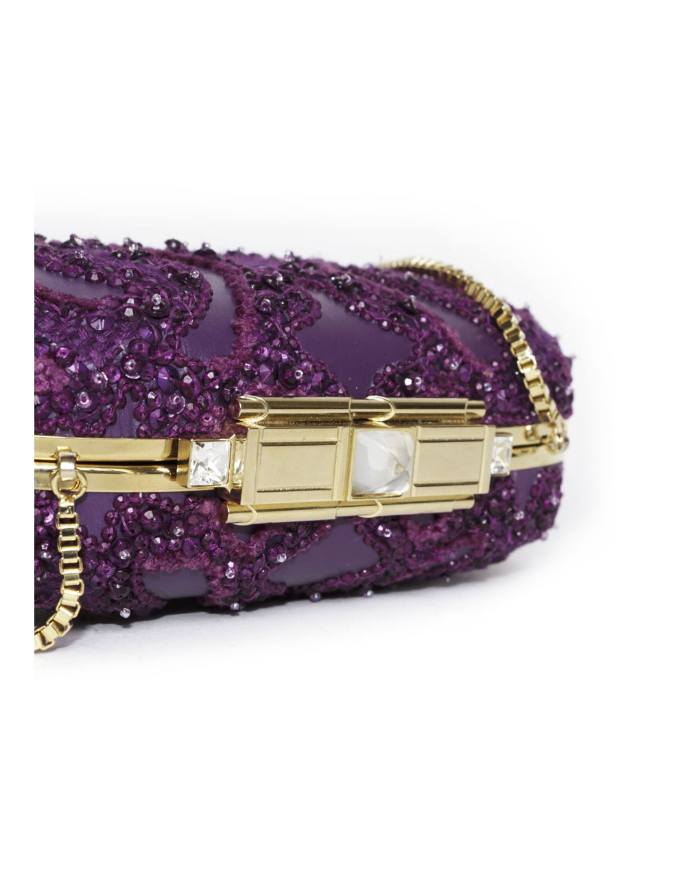ELIE SAAB minaudière in purple leather and embroidered fabric
