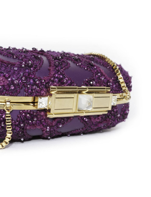 ELIE SAAB minaudière in purple leather and embroidered fabric