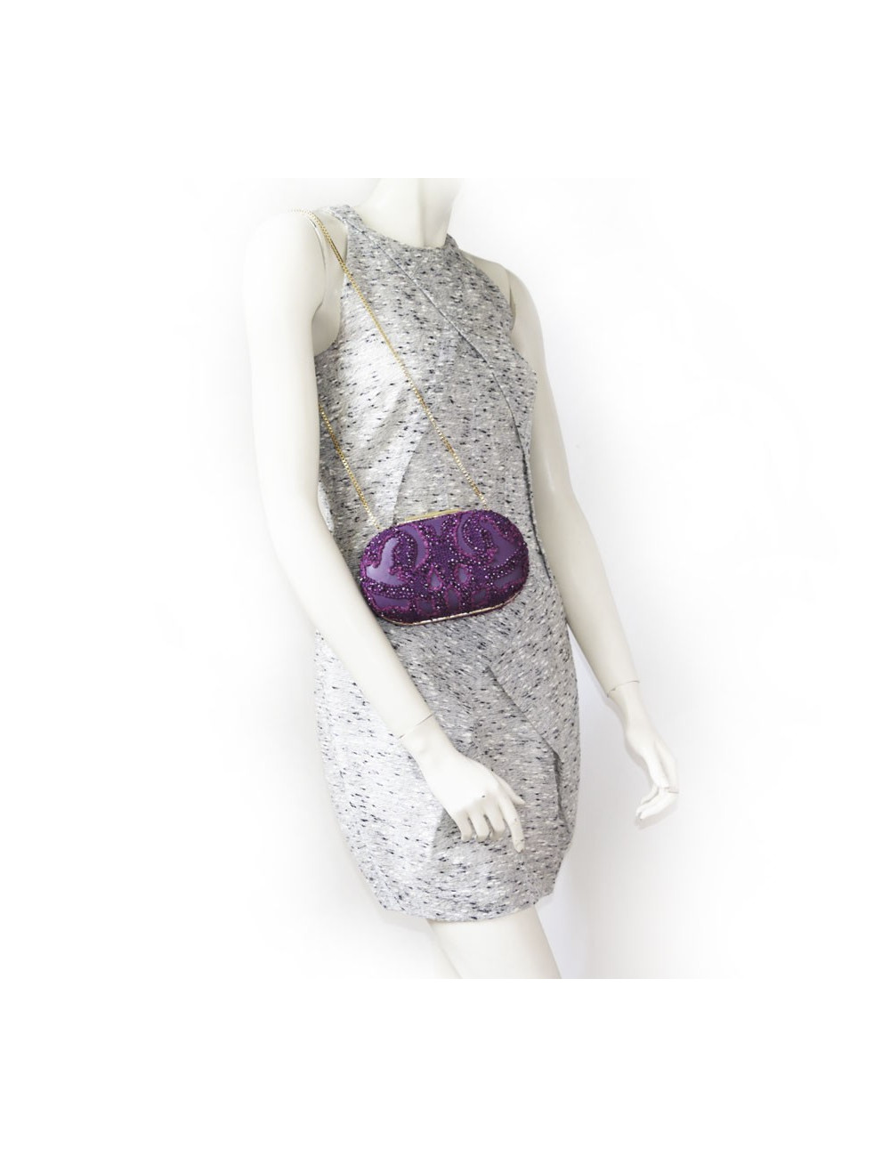 ELIE SAAB minaudière in purple leather and embroidered fabric