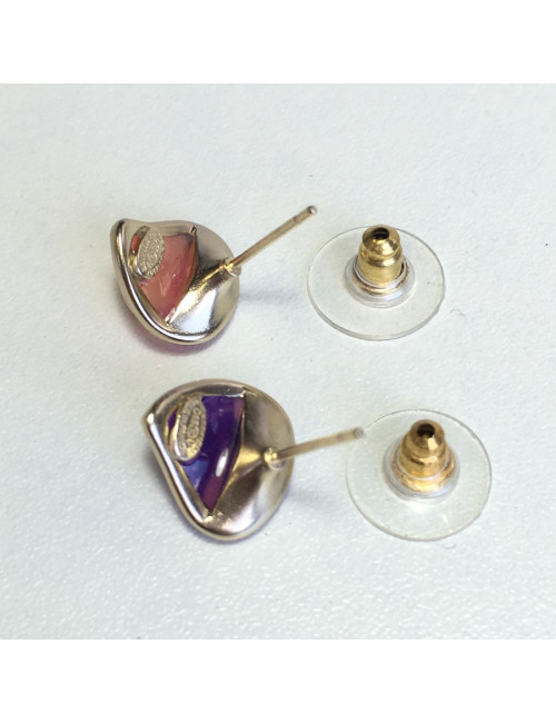 CHANEL Golden nails and multicolored resin earrings