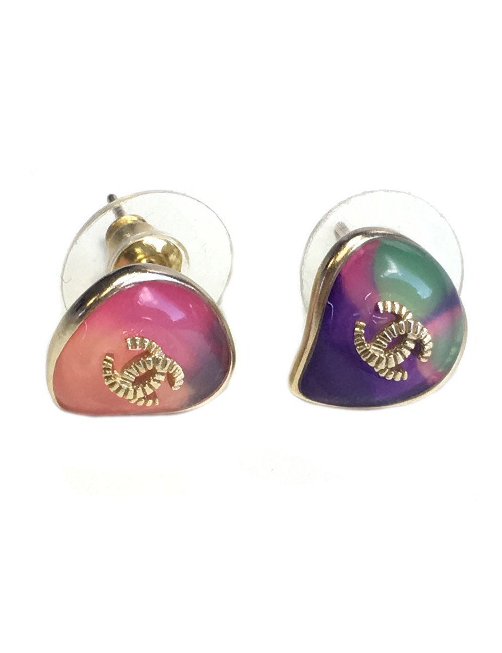 CHANEL Golden nails and multicolored resin earrings