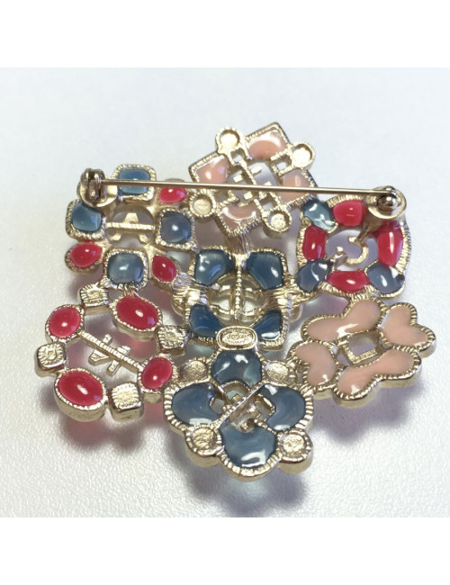 Broche CHANEL en résine multicolore et métal doré