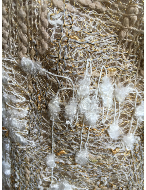 Robe CHANEL T 38 tweed beige et fils d'or et d'argent