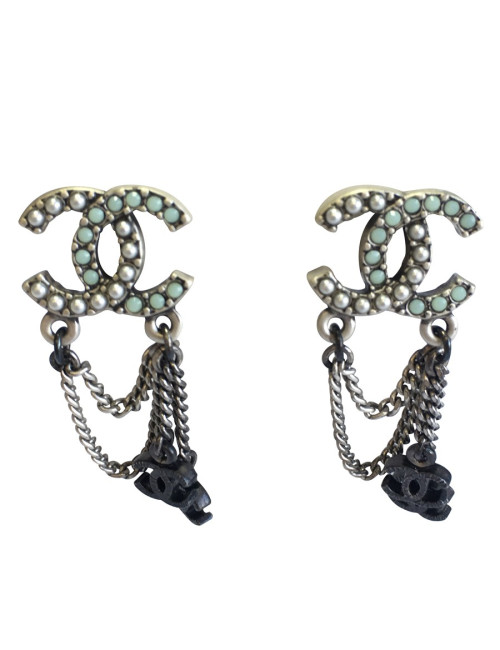 Dangling silver metal nails CHANEL CC earrings
