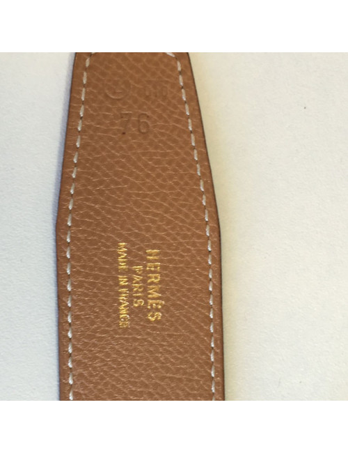 Ceinture H HERMES en cuir swift marron T 76 réversible