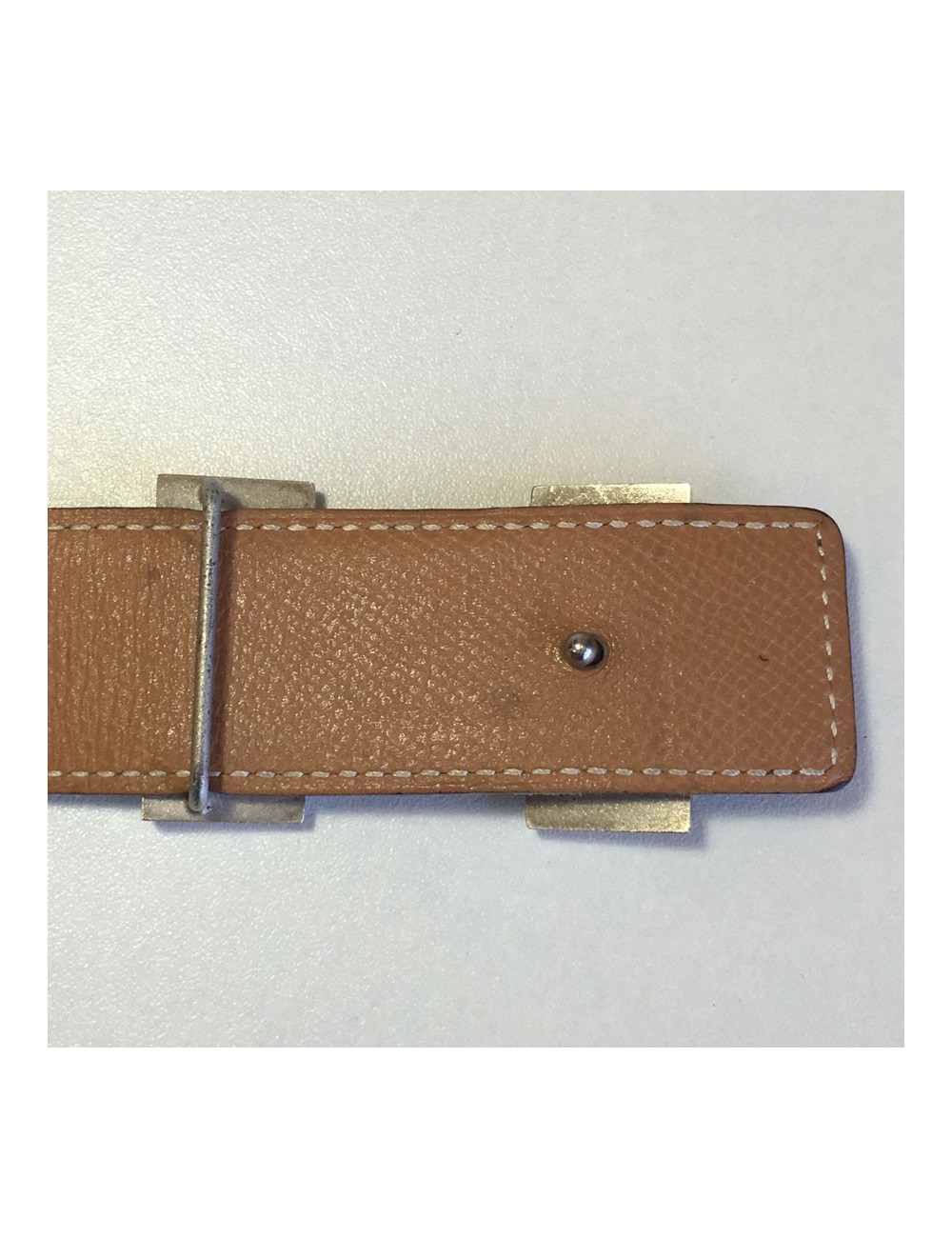 Ceinture H HERMES en cuir swift marron T 76 réversible
