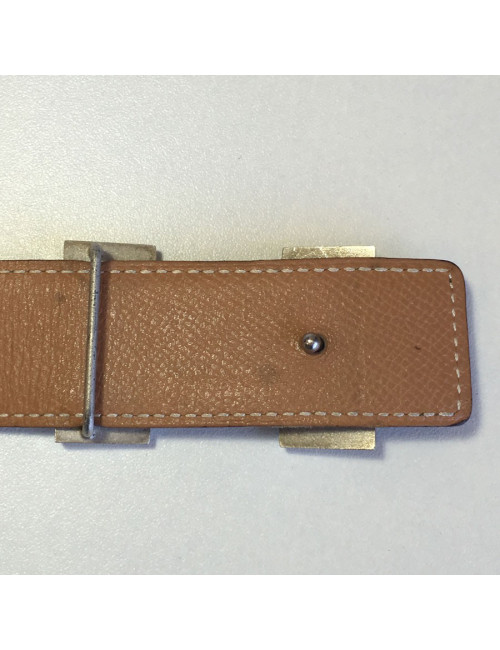 Ceinture H HERMES en cuir swift marron T 76 réversible