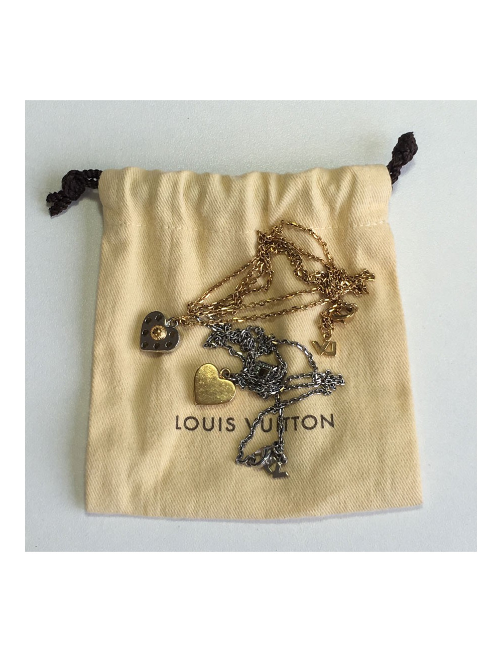 Collier double LOUIS VUITTON en métal doré et argenté