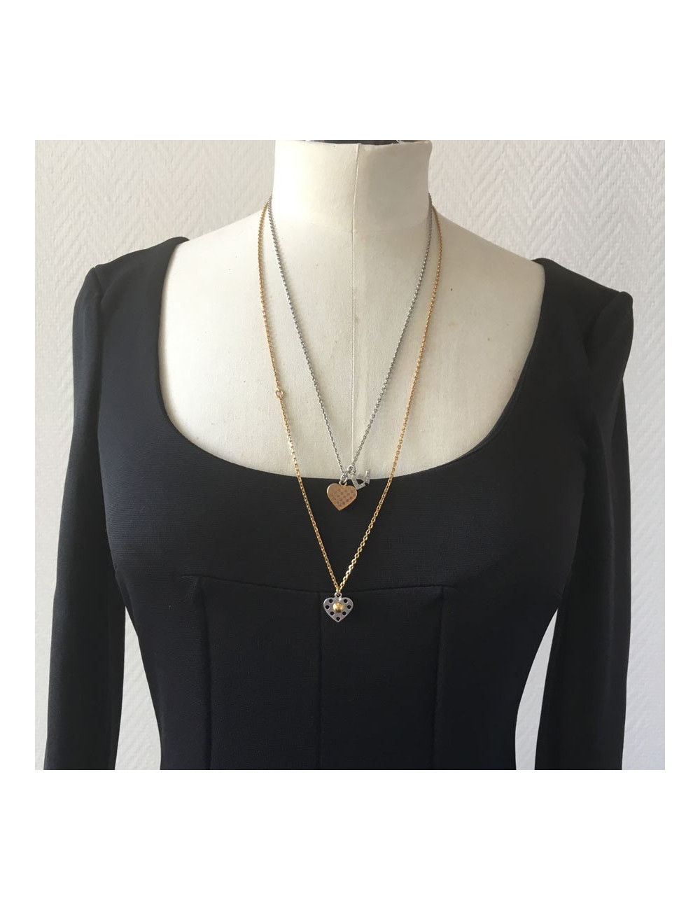 Necklace double LOUIS VUITTON gold and silver metal