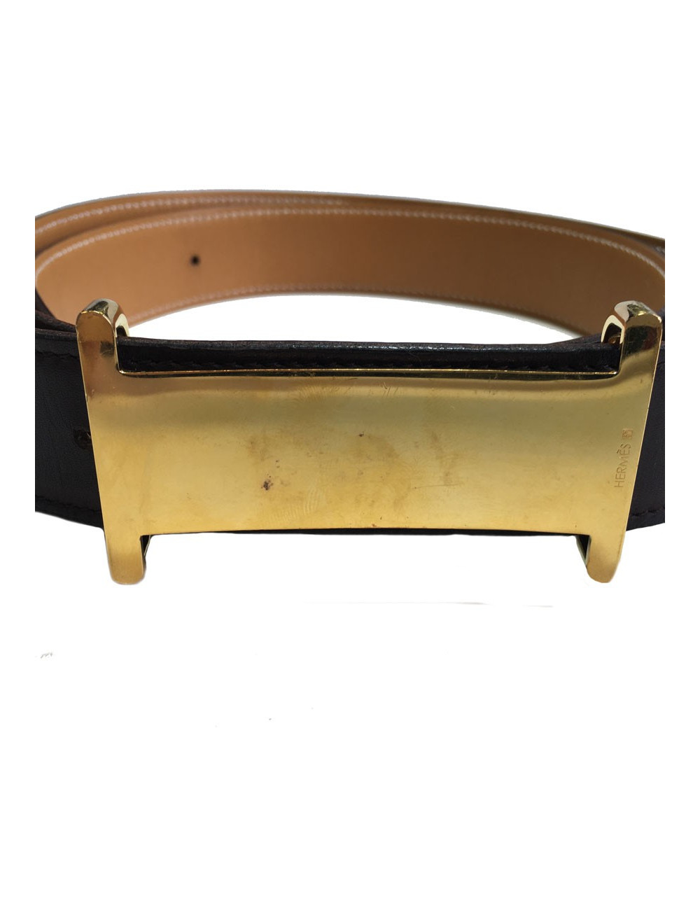 Ceinture HERMES T 90 réversible en cuir box gold et marron