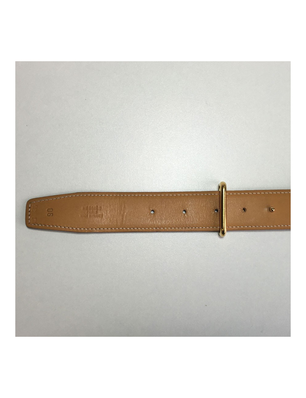 Ceinture HERMES T 90 réversible en cuir box gold et marron