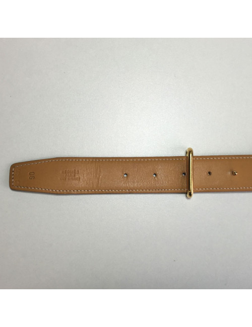Belt HERMES T 90 reversible leather gold box and Brown