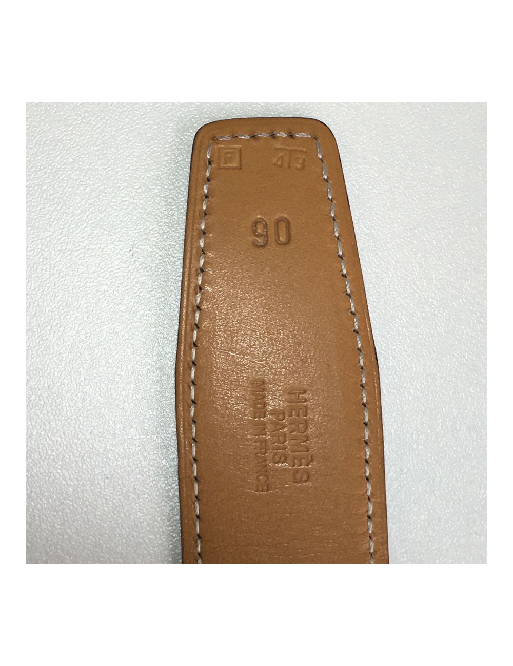Belt HERMES T 90 reversible leather gold box and Brown