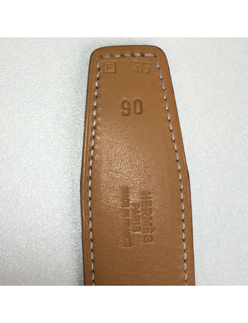 Belt HERMES T 90 reversible leather gold box and Brown