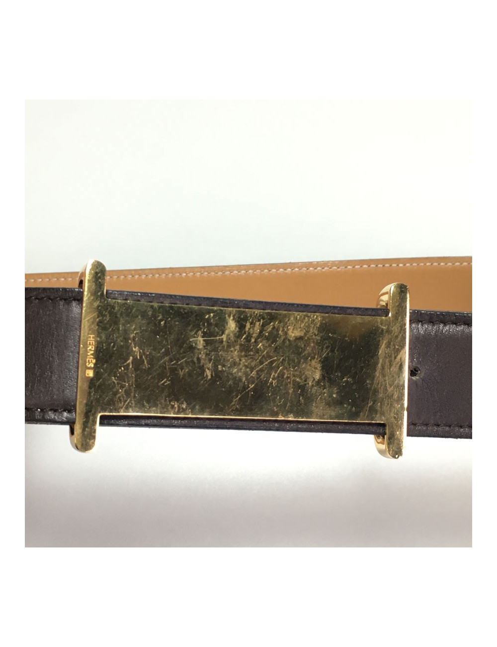 Ceinture HERMES T 90 réversible en cuir box gold et marron