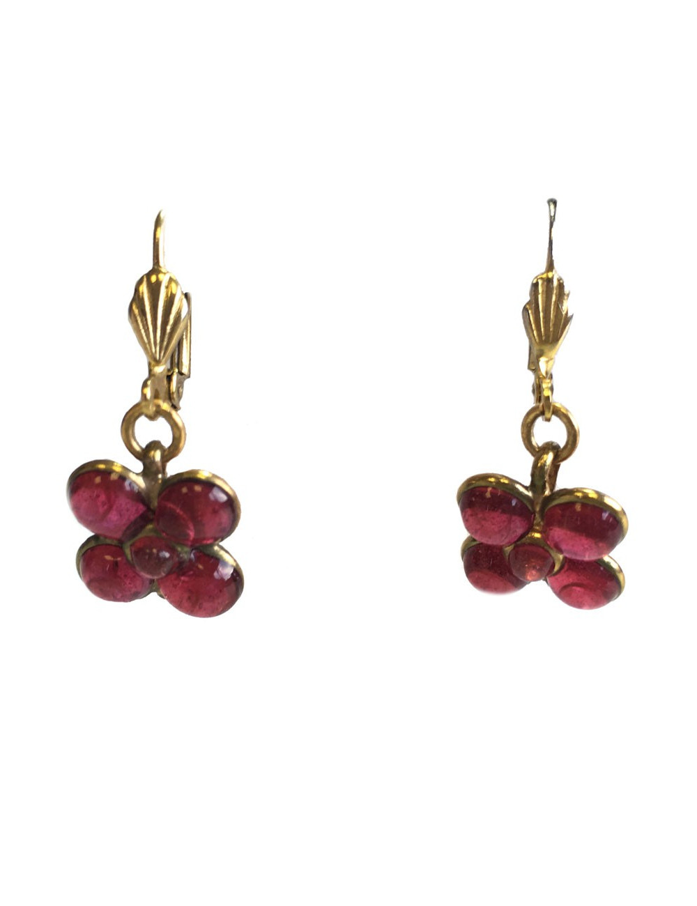 Boucles d'oreille clous MARGUERITE DE VALOIS en pâte de verre rose foncé
