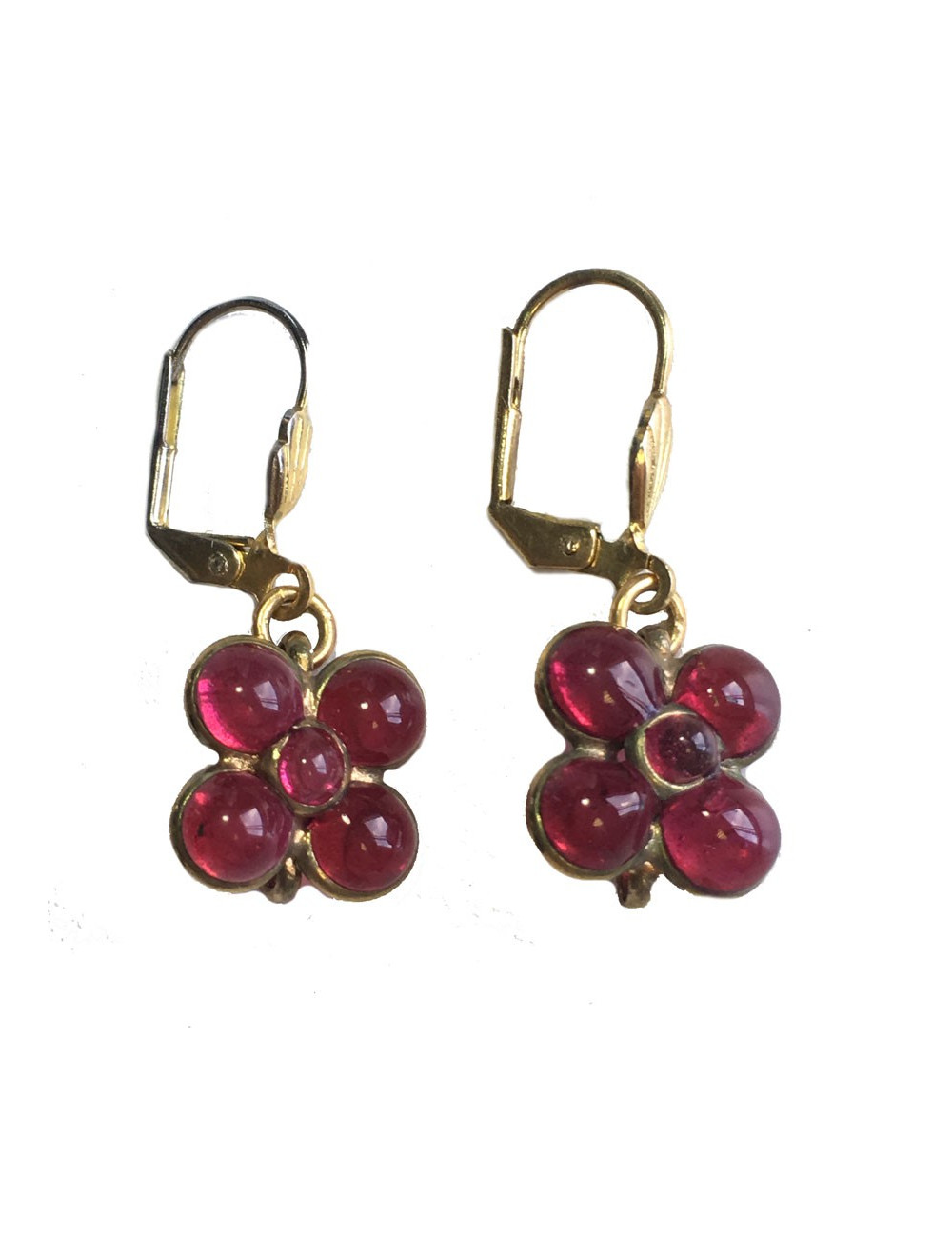Boucles d'oreille clous MARGUERITE DE VALOIS en pâte de verre rose foncé