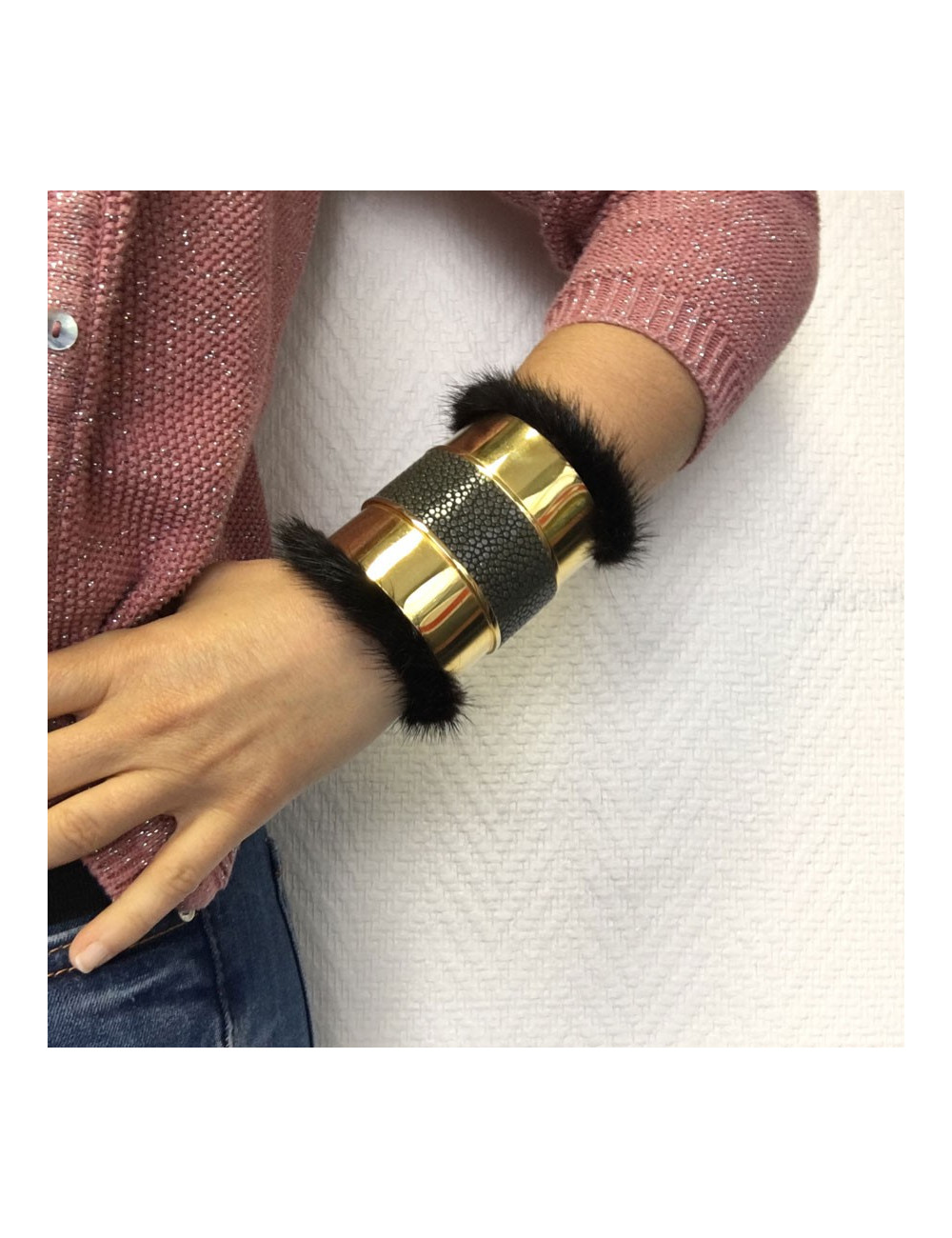Golden cuff shagreen and mink