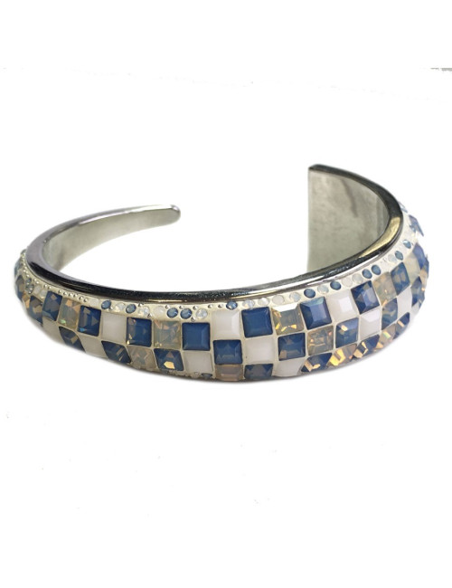 Ring ceramic and blue and white swarovski crystals bracelet