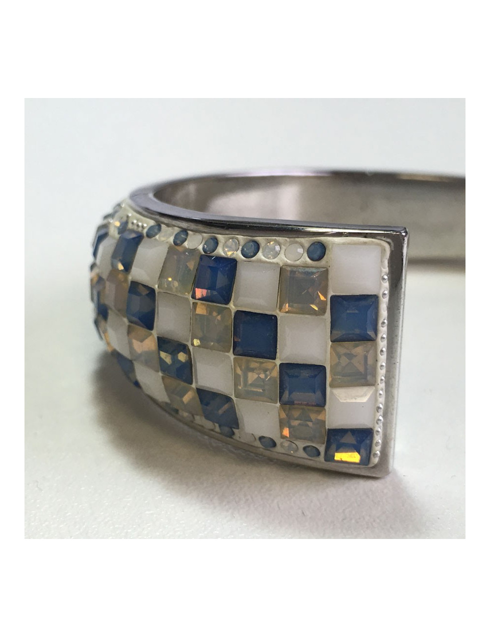 Ring ceramic and blue and white swarovski crystals bracelet