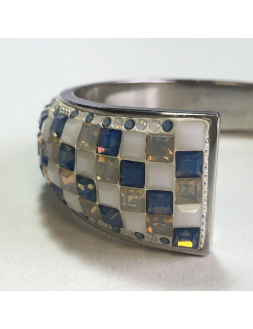 Bracelet  jonc en céramique et cristaux swarovski  bleu et blanc