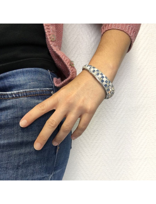 Bracelet  jonc en céramique et cristaux swarovski  bleu et blanc