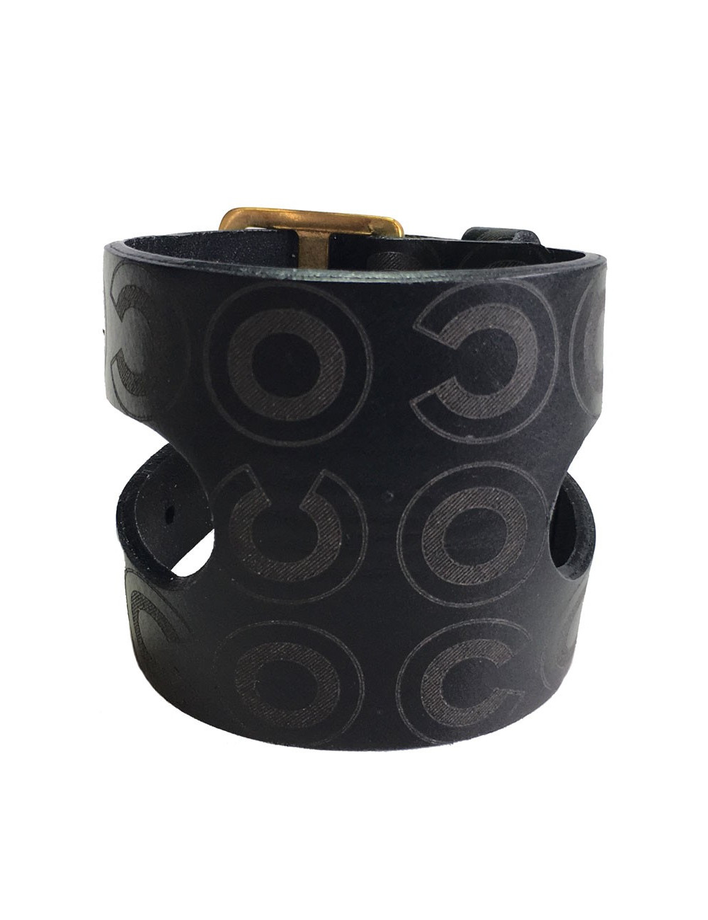 Manchette CHANEL  "Coco" en cuir noir