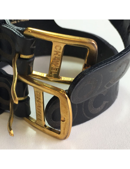 Manchette CHANEL  "Coco" en cuir noir